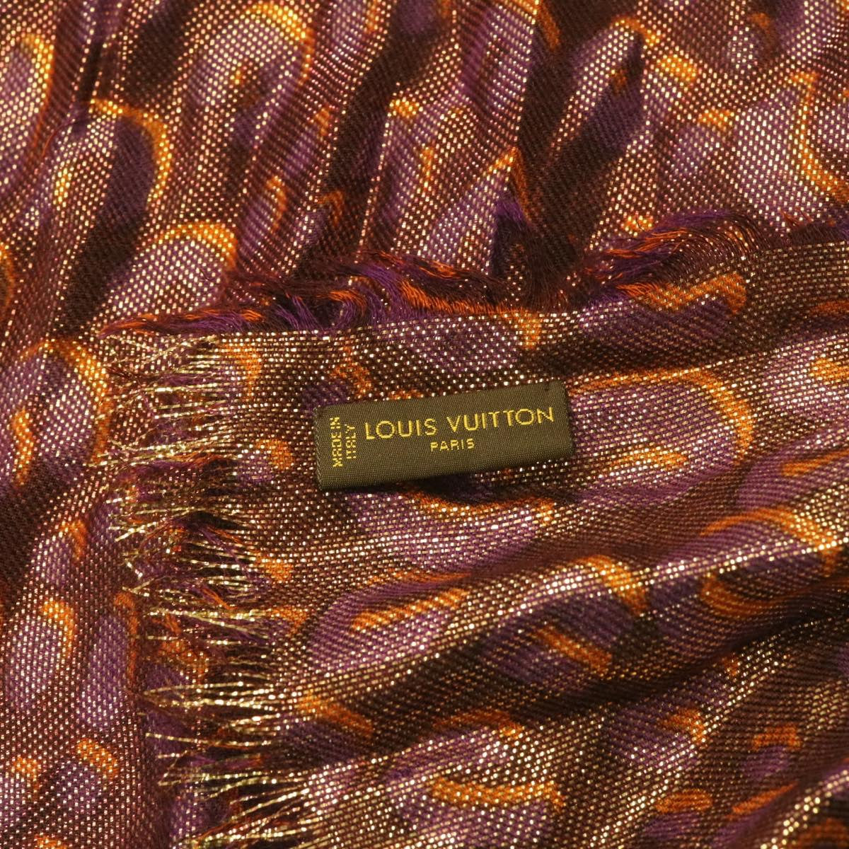 LOUIS VUITTON Stole Scarf Cashmere Silk Polyester Shawl Purple LV Auth am595g
