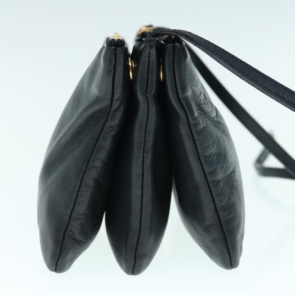 CELINE Trio Shoulder Bag Leather Black Auth hk1006