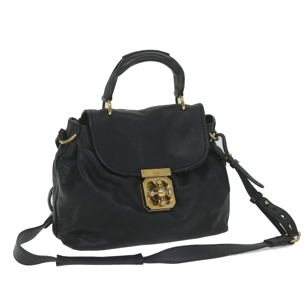 Chloe Elsie Shoulder Bag Leather Black 02 12 50 65 Auth hk1010