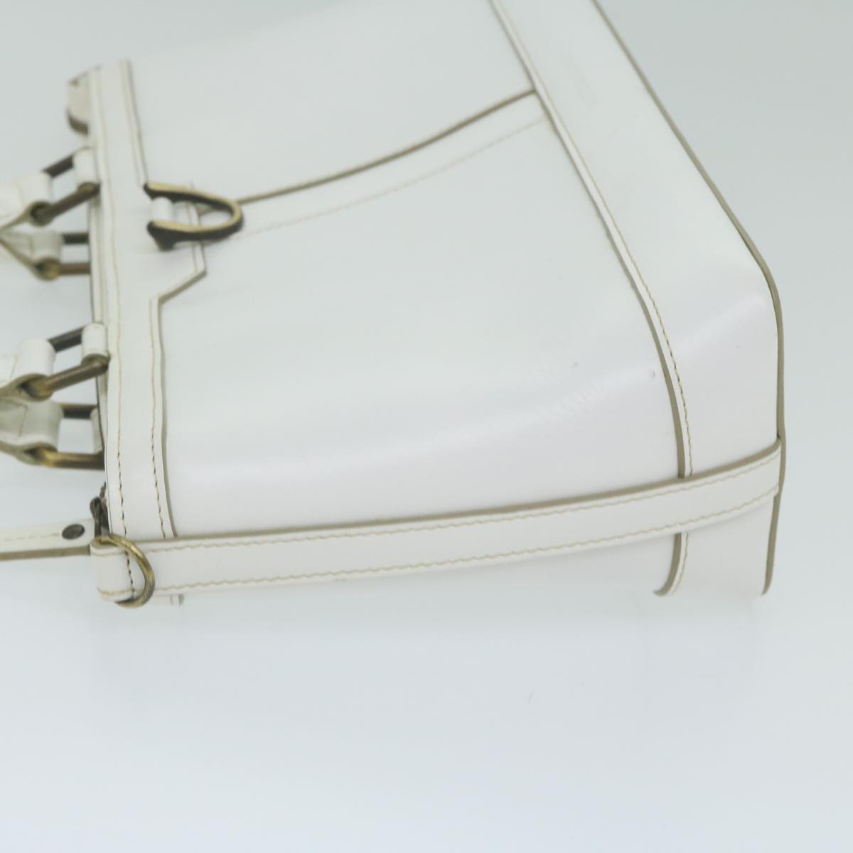 BURBERRY Hand Bag Leather White Auth hk1017