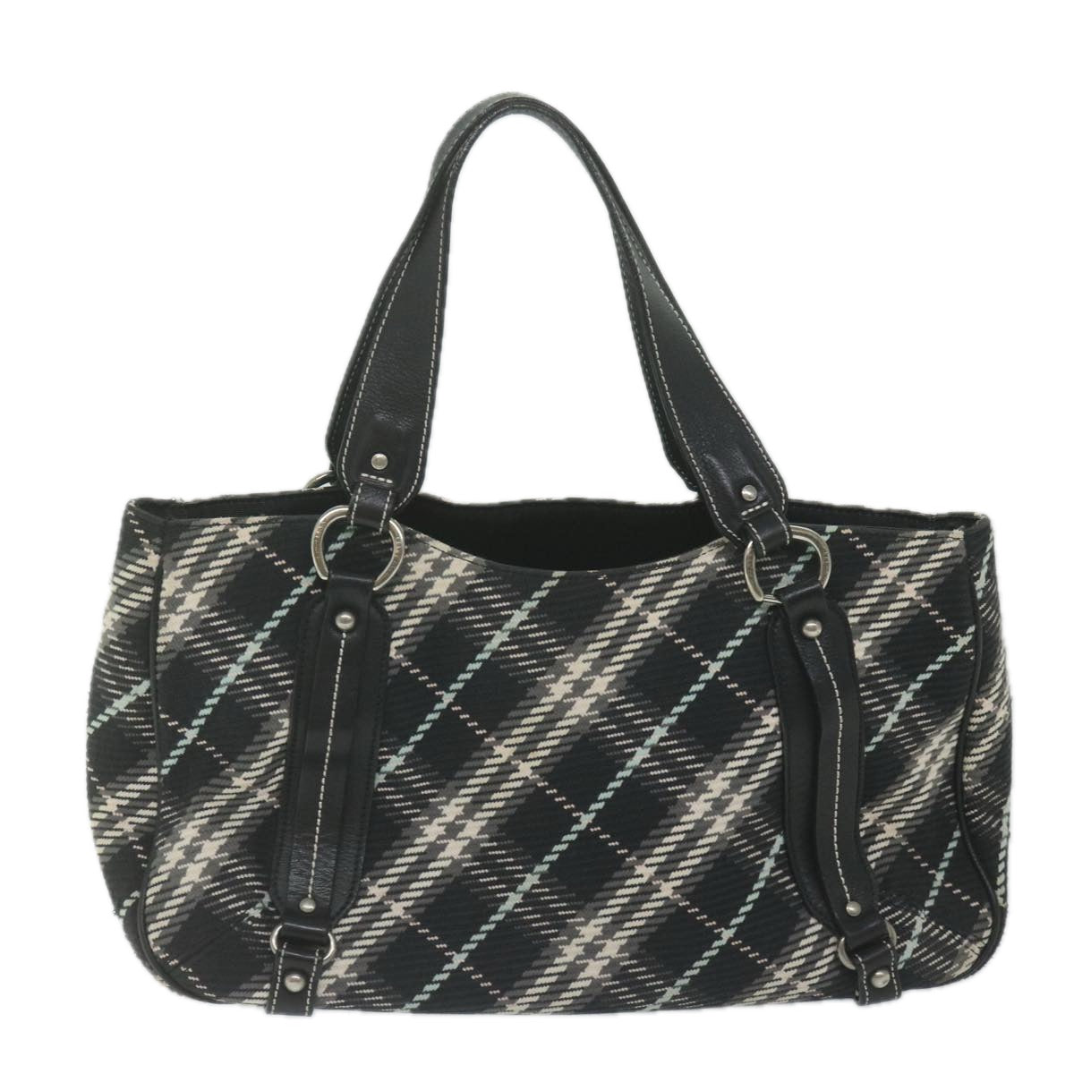 BURBERRY Nova Check Blue Label Tote Bag Canvas Black Auth hk1018 - 0