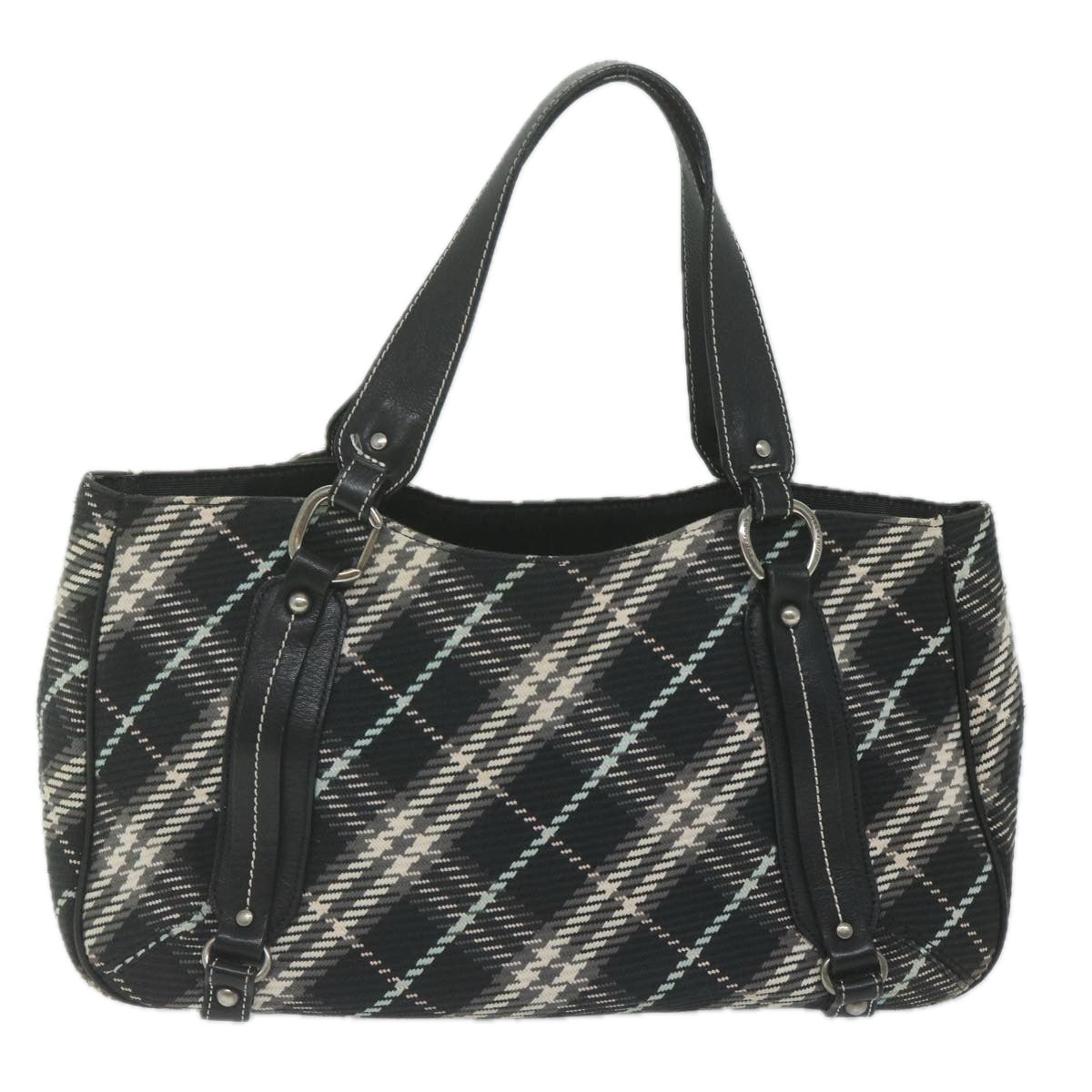 BURBERRY Nova Check Blue Label Tote Bag Canvas Black Auth hk1018