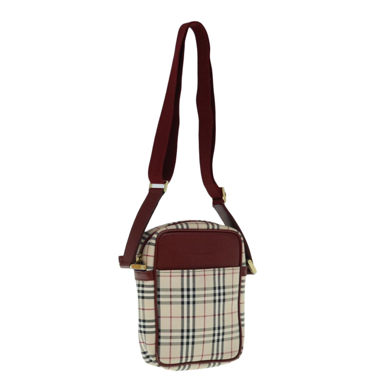 BURBERRY Nova Check Shoulder Bag Nylon Canvas Beige Auth hk1021