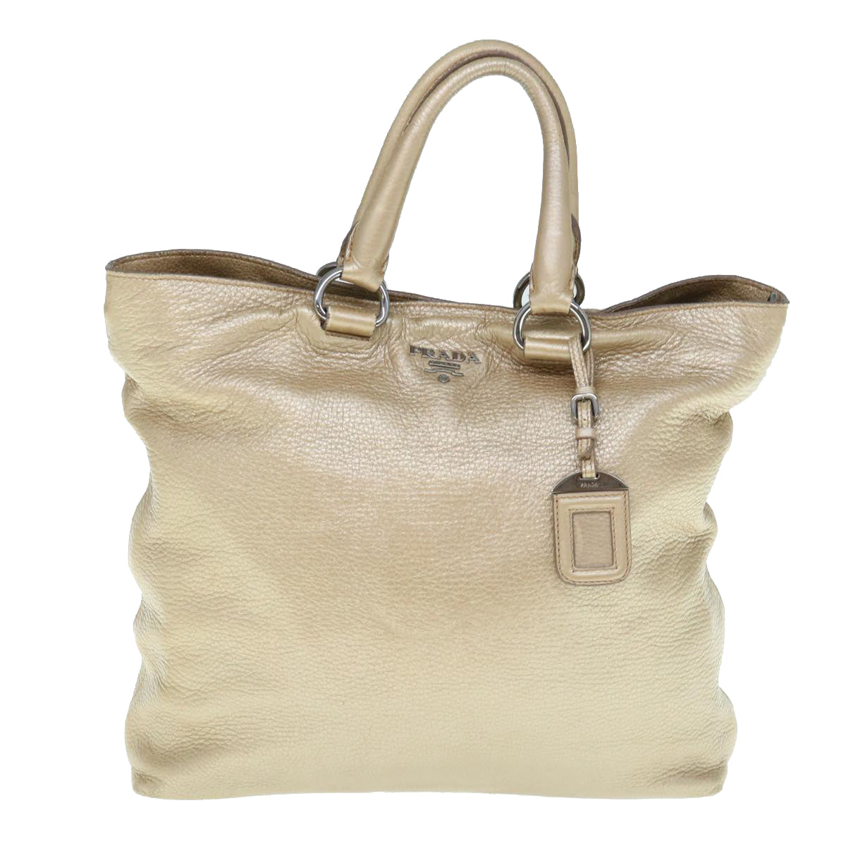 PRADA Hand Bag Leather Gold Tone Auth hk1024