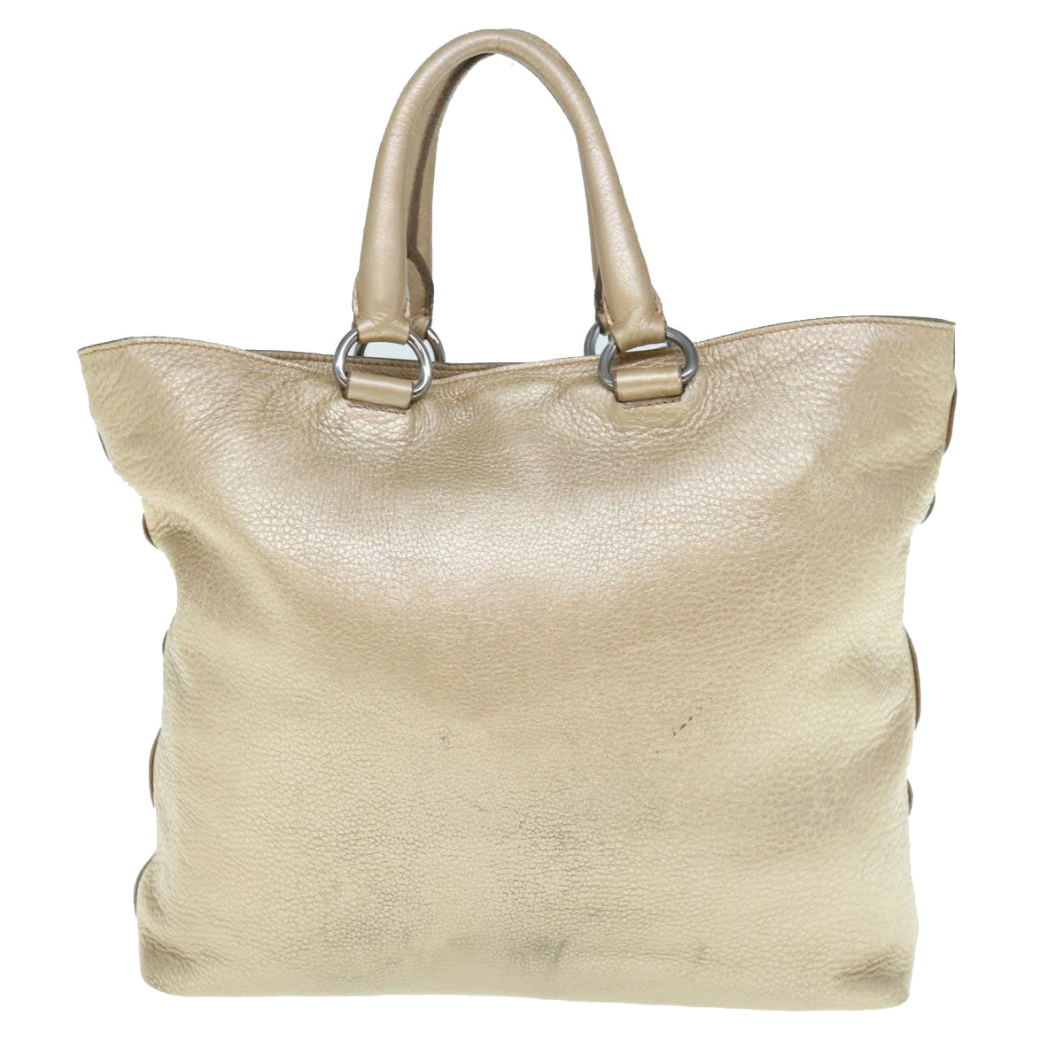 PRADA Hand Bag Leather Gold Tone Auth hk1024 - 0