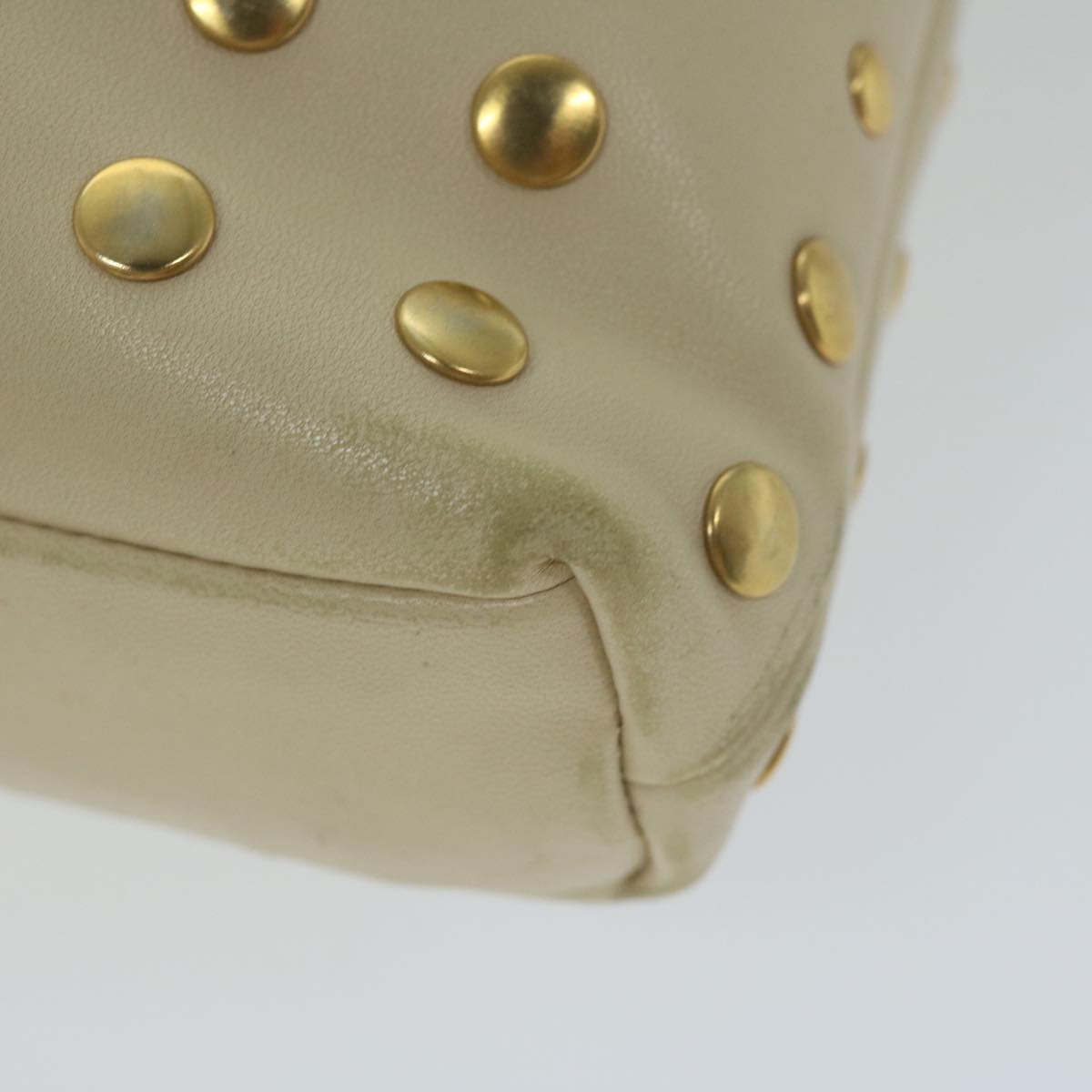 PRADA Hand Bag Leather Beige Auth hk1025