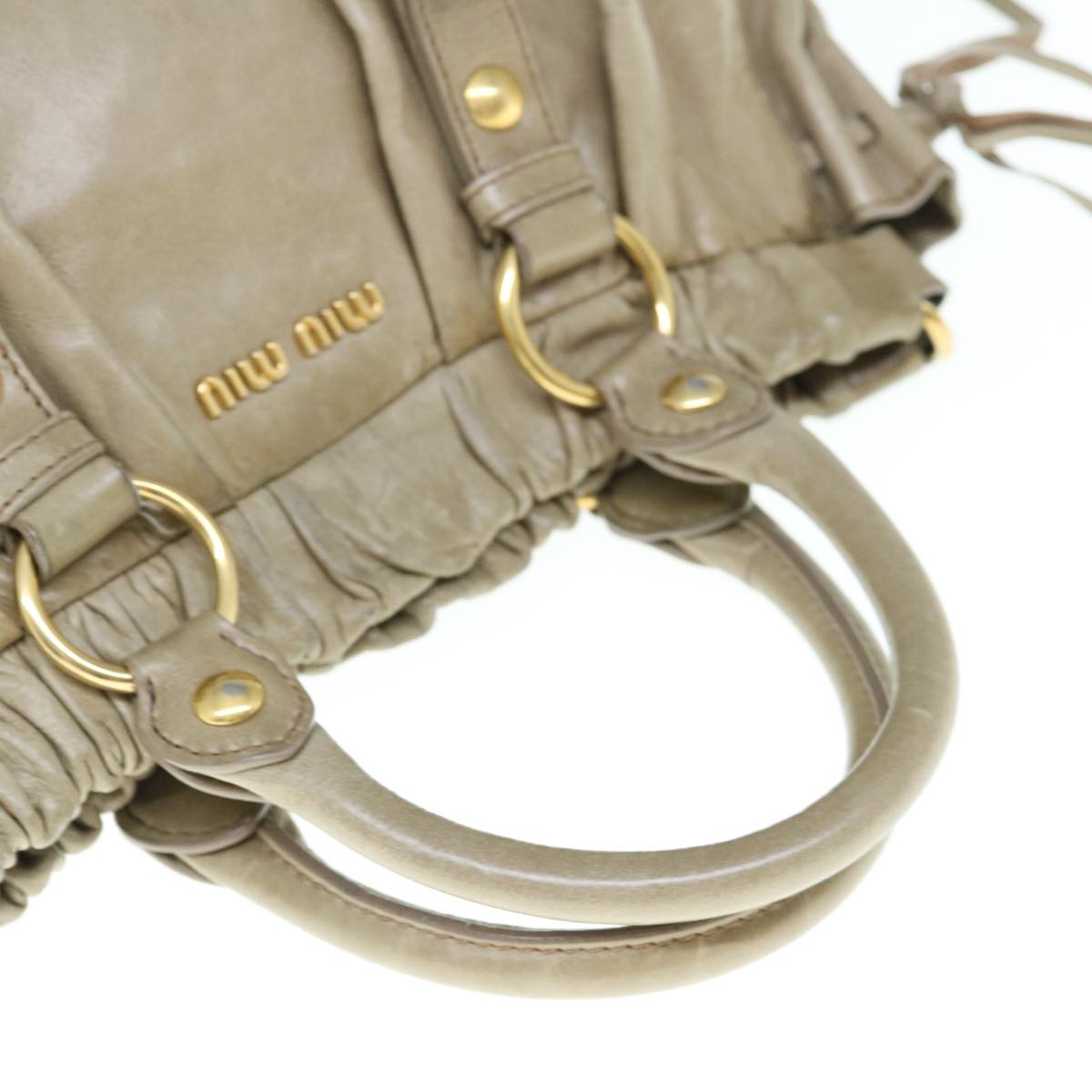 Miu Miu Hand Bag Leather 2way Beige Auth hk1031
