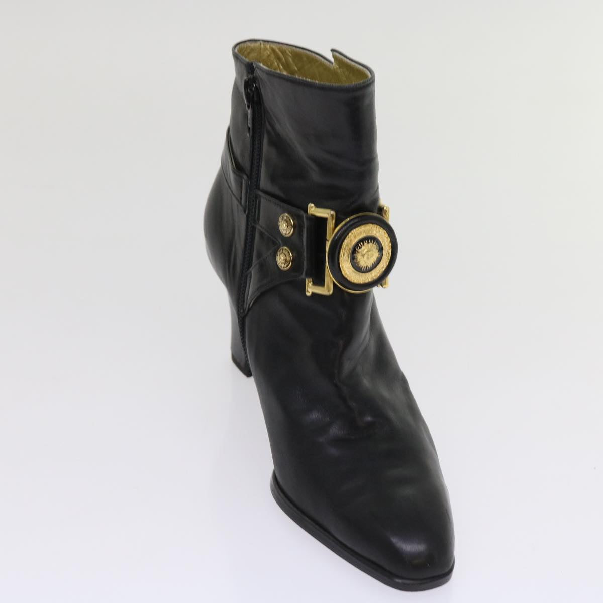 VERSACE Boots Leather 36 Black Auth hk1043
