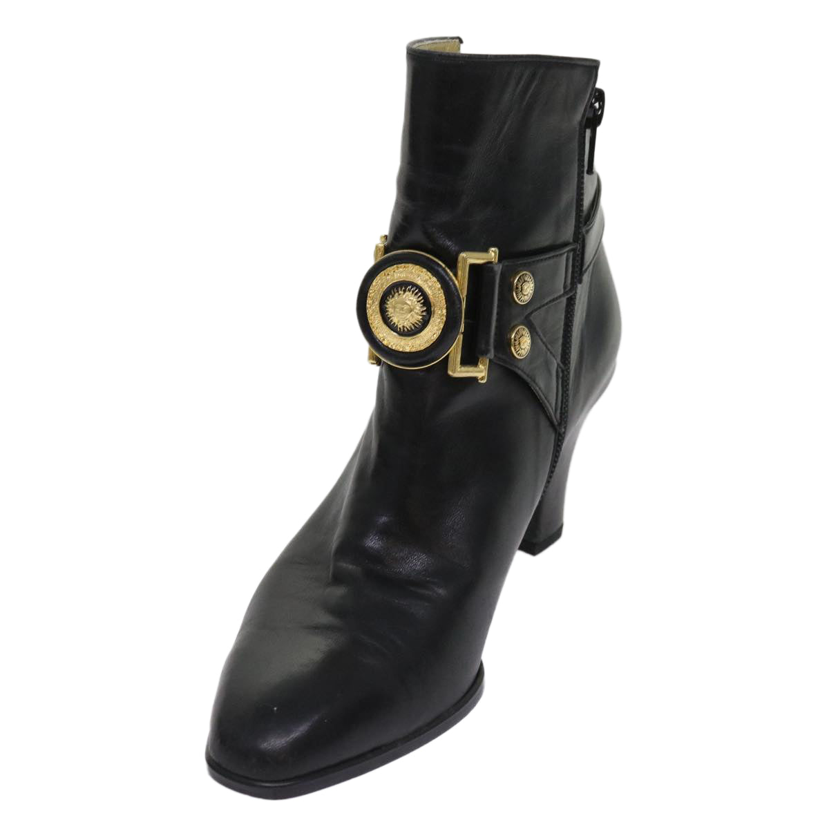 VERSACE Boots Leather 36 Black Auth hk1043 - 0