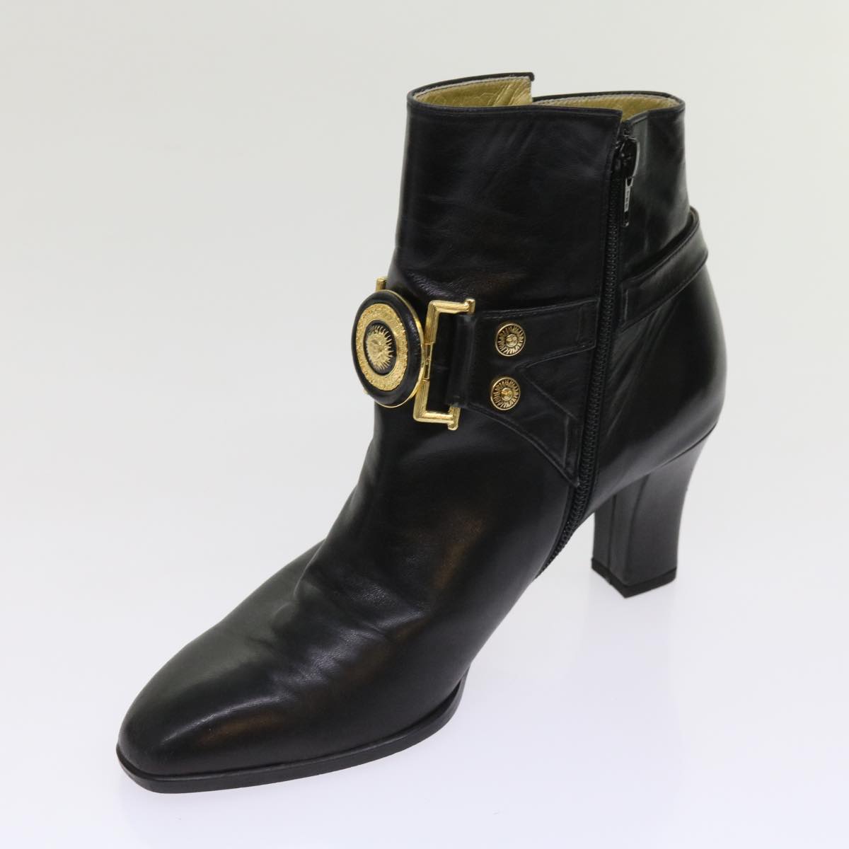 VERSACE Boots Leather 36 Black Auth hk1043