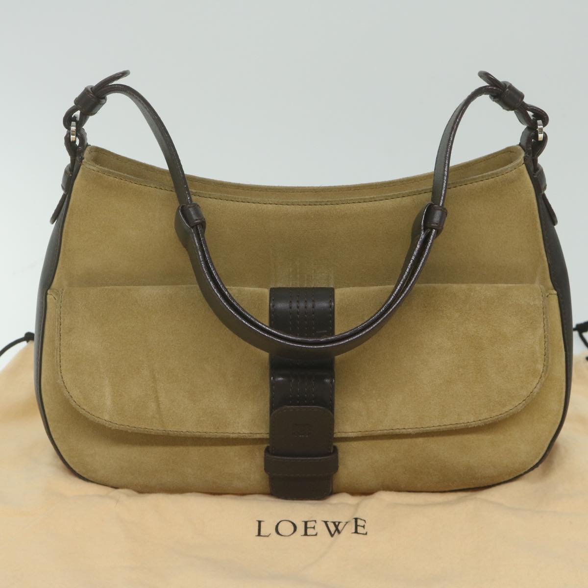 LOEWE Shoulder Bag Suede Beige Auth hk1044