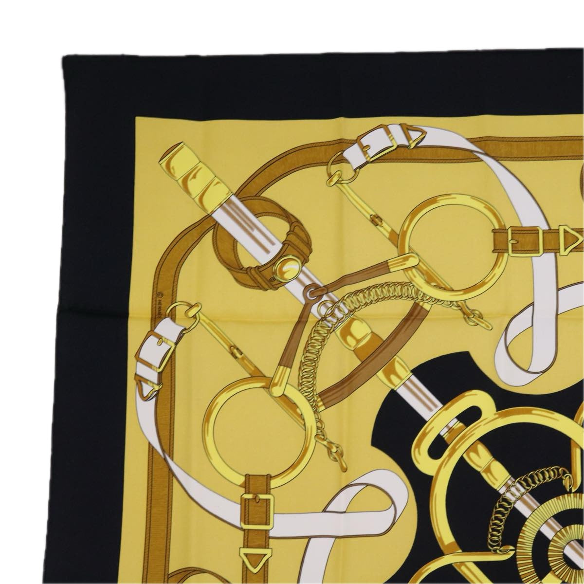 HERMES Carre 90 Eperon d'or Scarf Silk Gold Black Auth hk1056 - 0