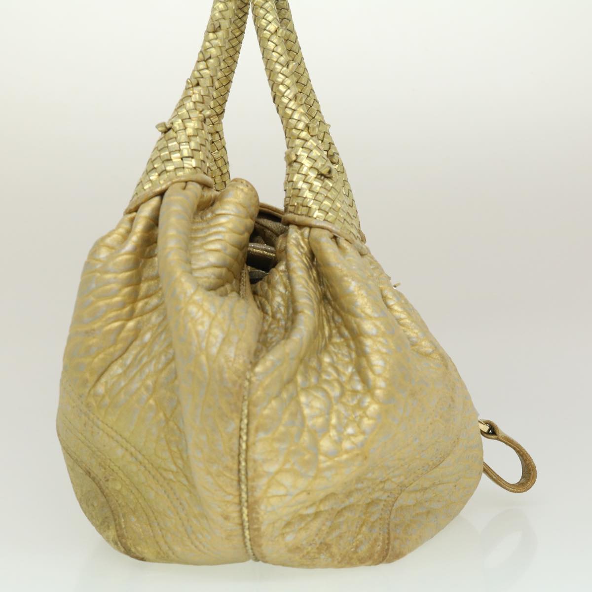 FENDI Spy Bag Zucca Canvas Shoulder Bag Leather Gold Auth hk396