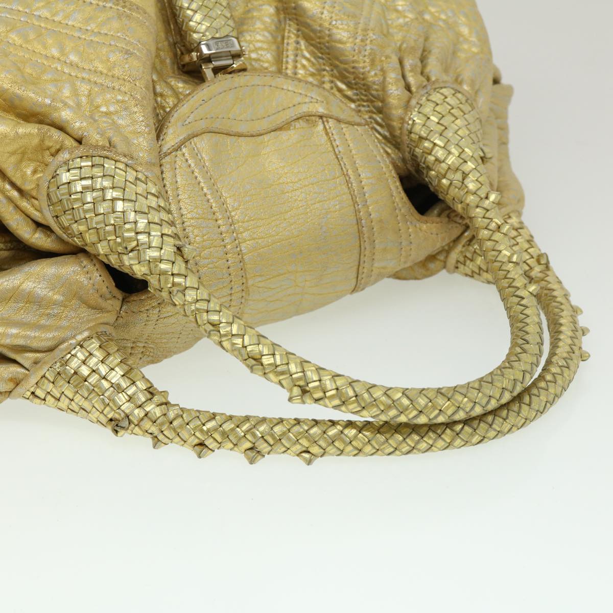 FENDI Spy Bag Zucca Canvas Shoulder Bag Leather Gold Auth hk396