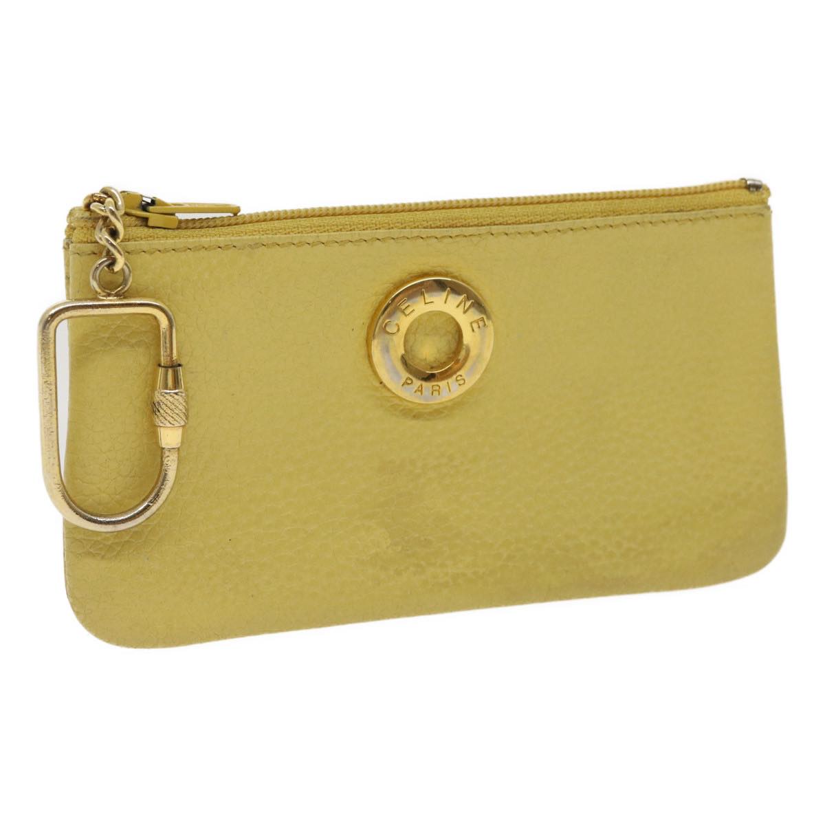 CELINE Coin Purse Leather Yellow Auth hk413