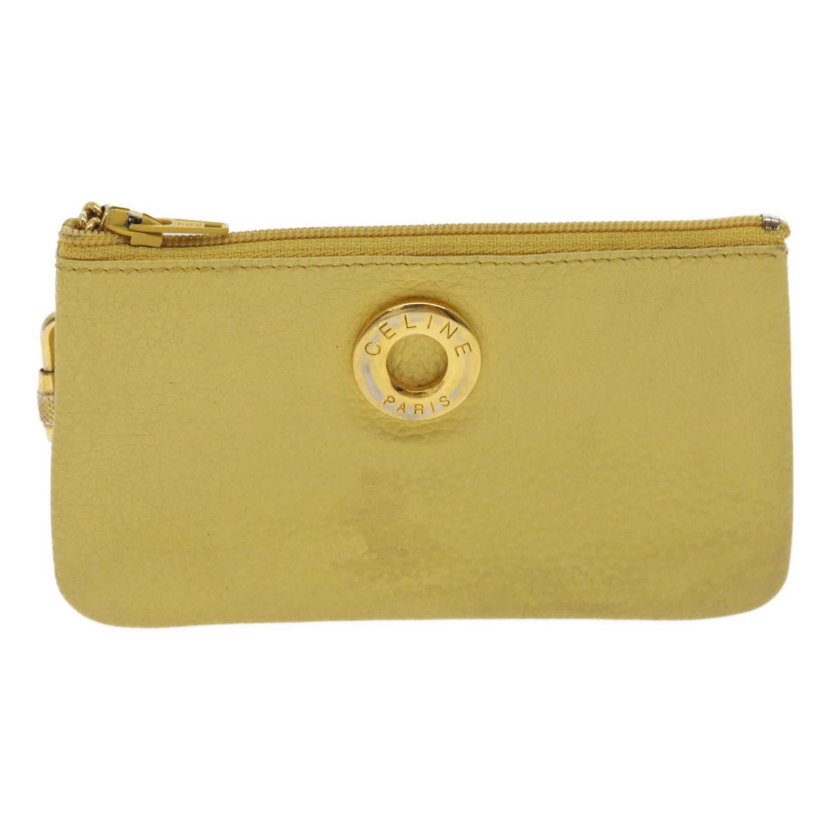 CELINE Coin Purse Leather Yellow Auth hk413