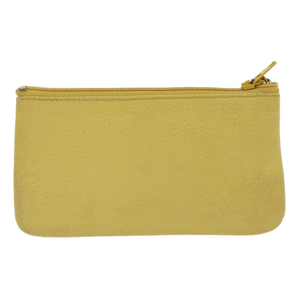 CELINE Coin Purse Leather Yellow Auth hk413 - 0