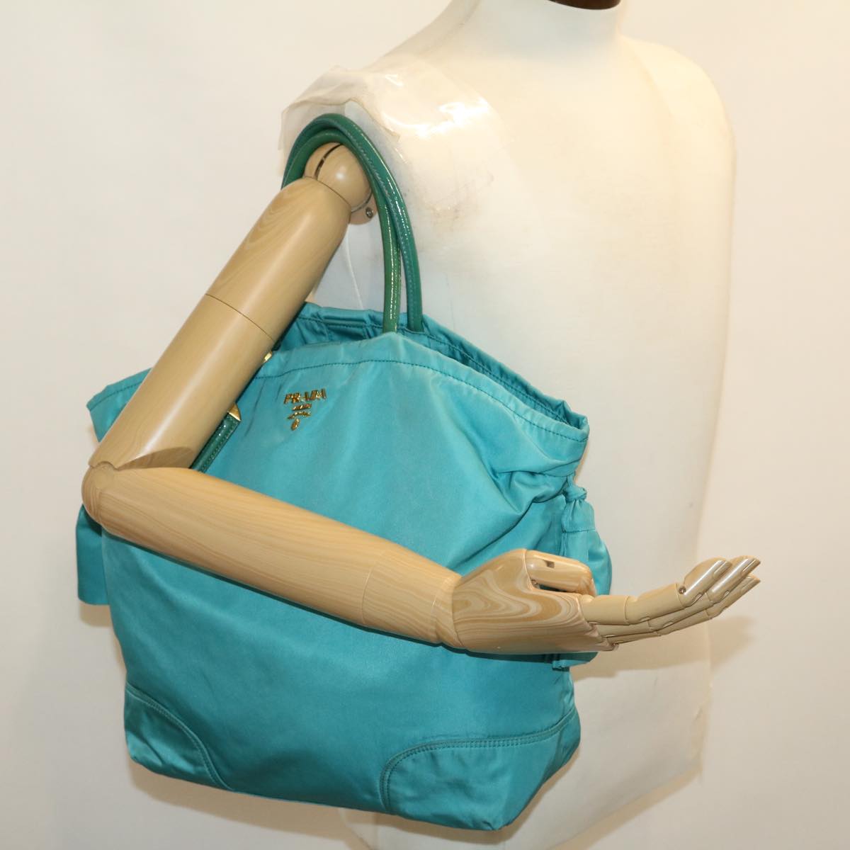 PRADA Hand Bag Nylon Turquoise Blue Auth hk434
