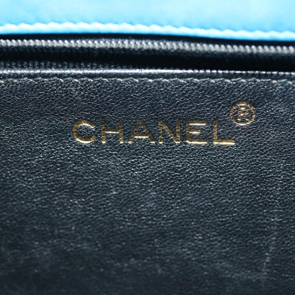 CHANEL Hand Bag Lamb Skin Blue CC Auth hk455A