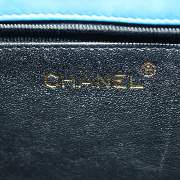 CHANEL Hand Bag Lamb Skin Blue CC Auth hk455A