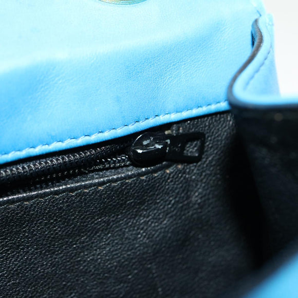 CHANEL Hand Bag Lamb Skin Blue CC Auth hk455A
