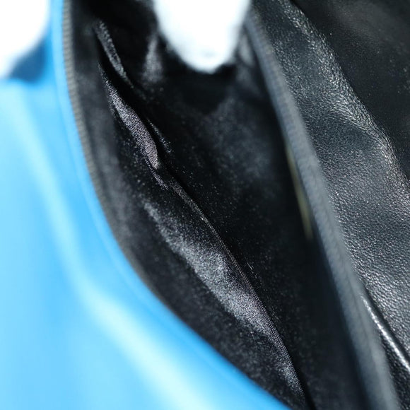 CHANEL Hand Bag Lamb Skin Blue CC Auth hk455A