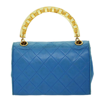 CHANEL Hand Bag Lamb Skin Blue CC Auth hk455A - 0