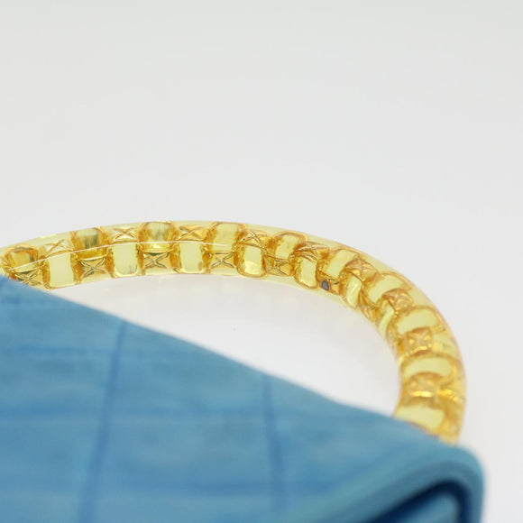 CHANEL Hand Bag Lamb Skin Blue CC Auth hk455A