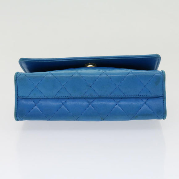 CHANEL Hand Bag Lamb Skin Blue CC Auth hk455A