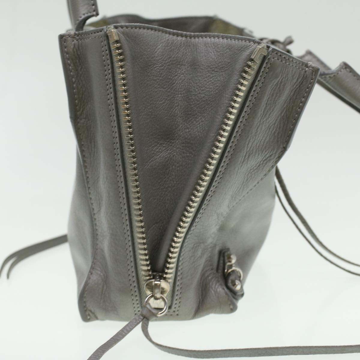 BALENCIAGA Paper Mini Hand Bag Leather 2way Silver Auth hk558