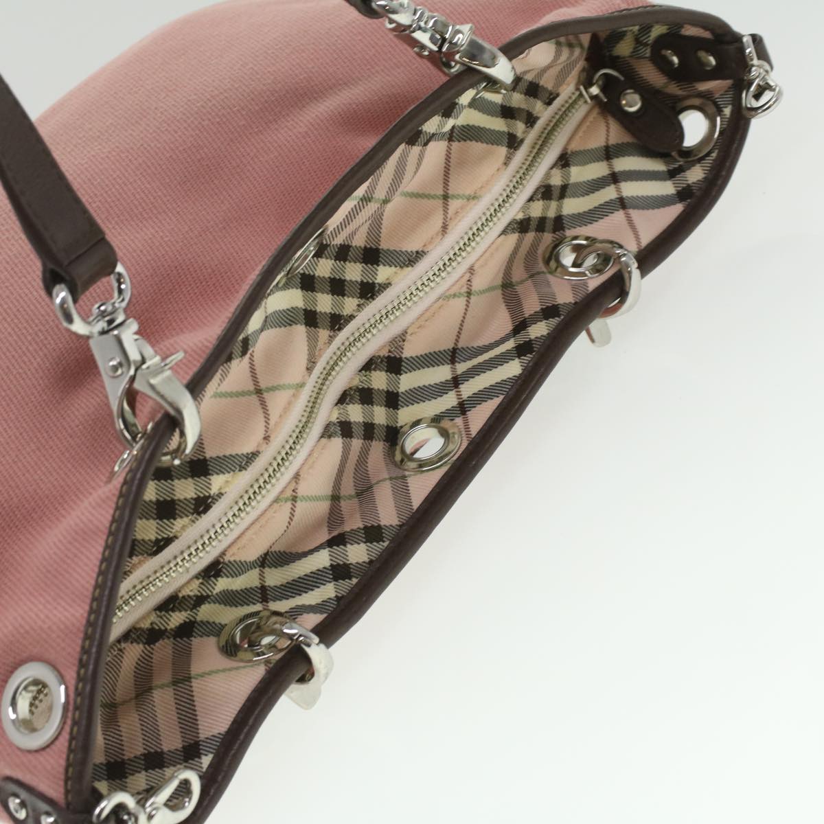 BURBERRY Nova Check Hand Bag Canvas 2way Pink Brown Auth hk617