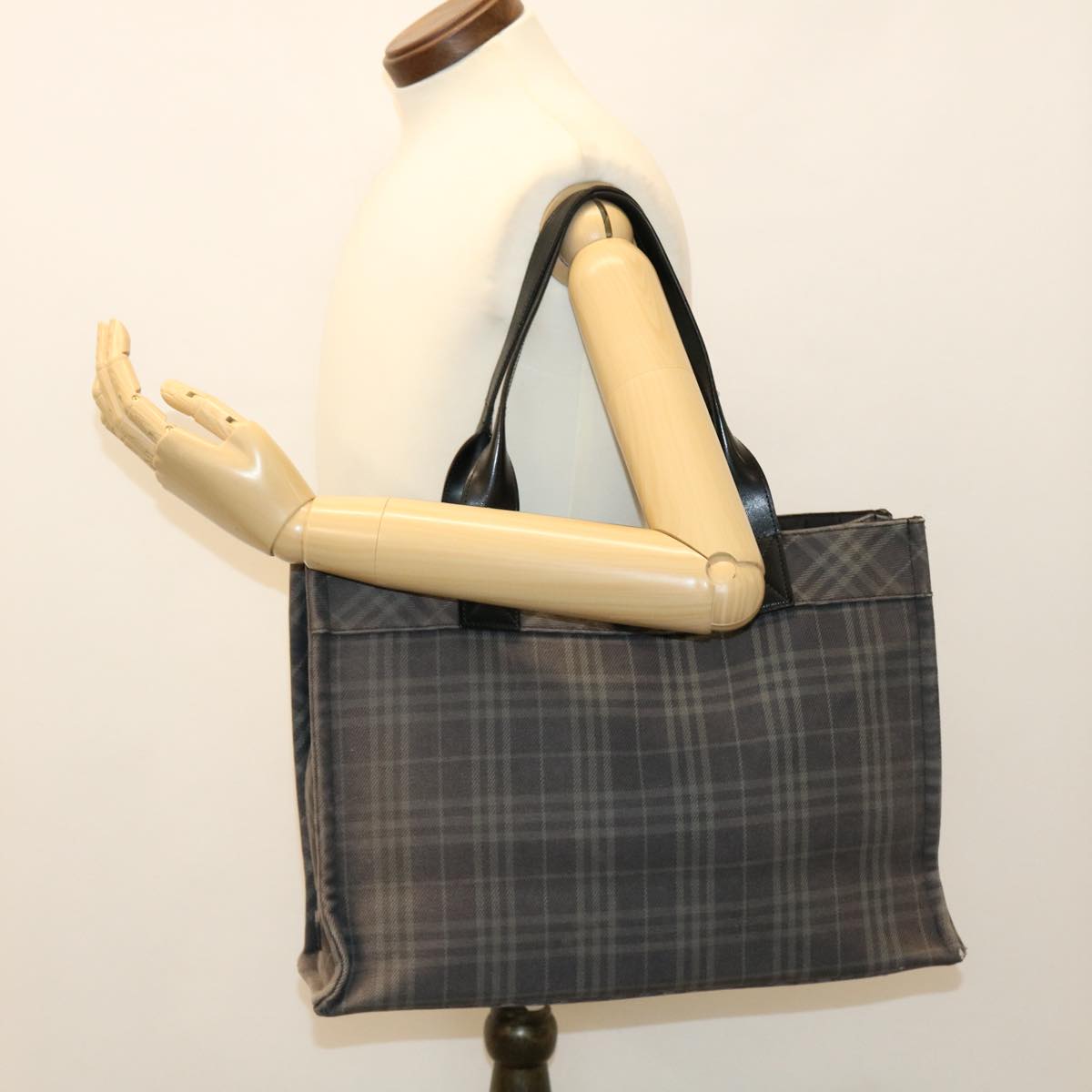 BURBERRY Tote Bag Canvas Black Auth hk624