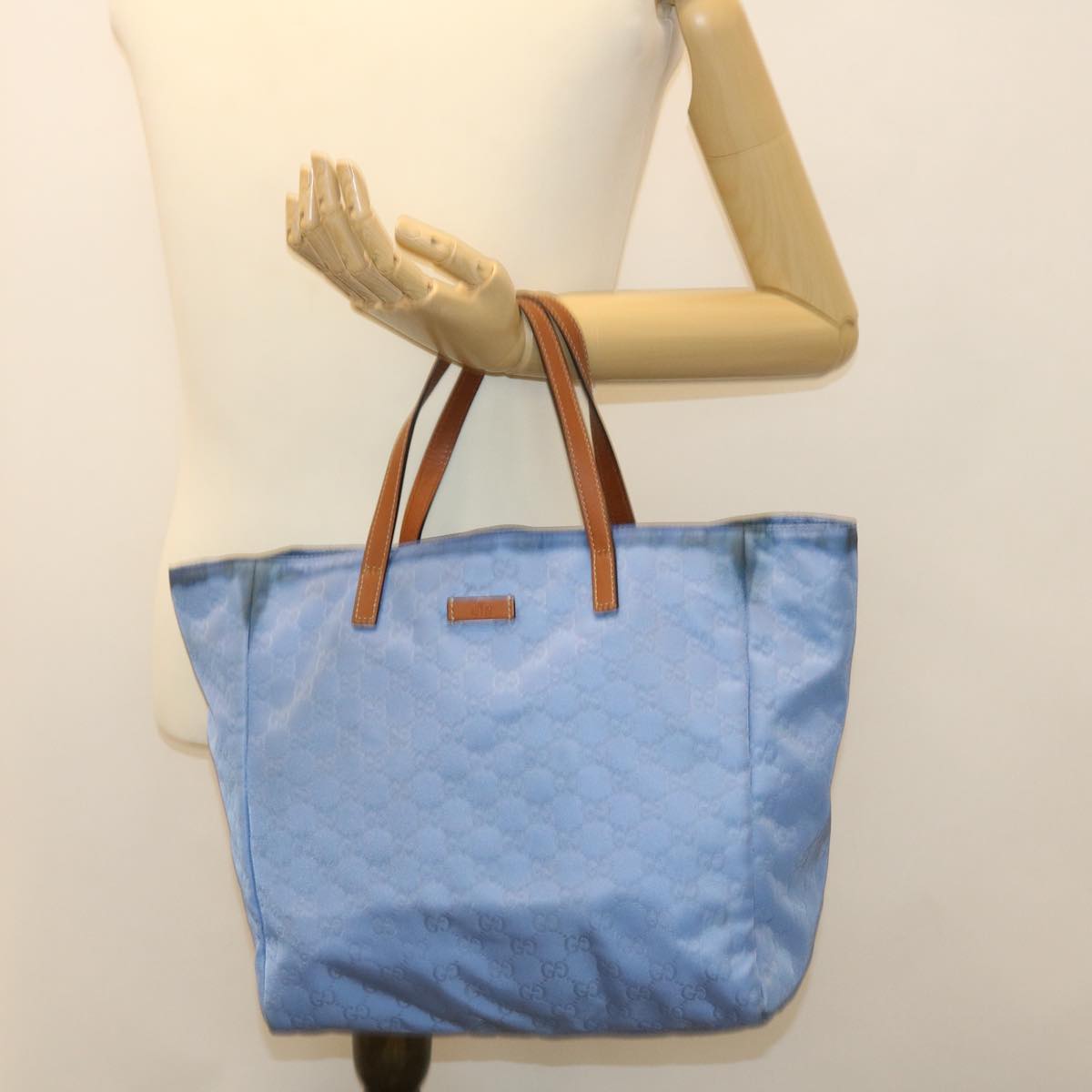 GUCCI GG Canvas Tote Bag Light Blue 282439 Auth hk625