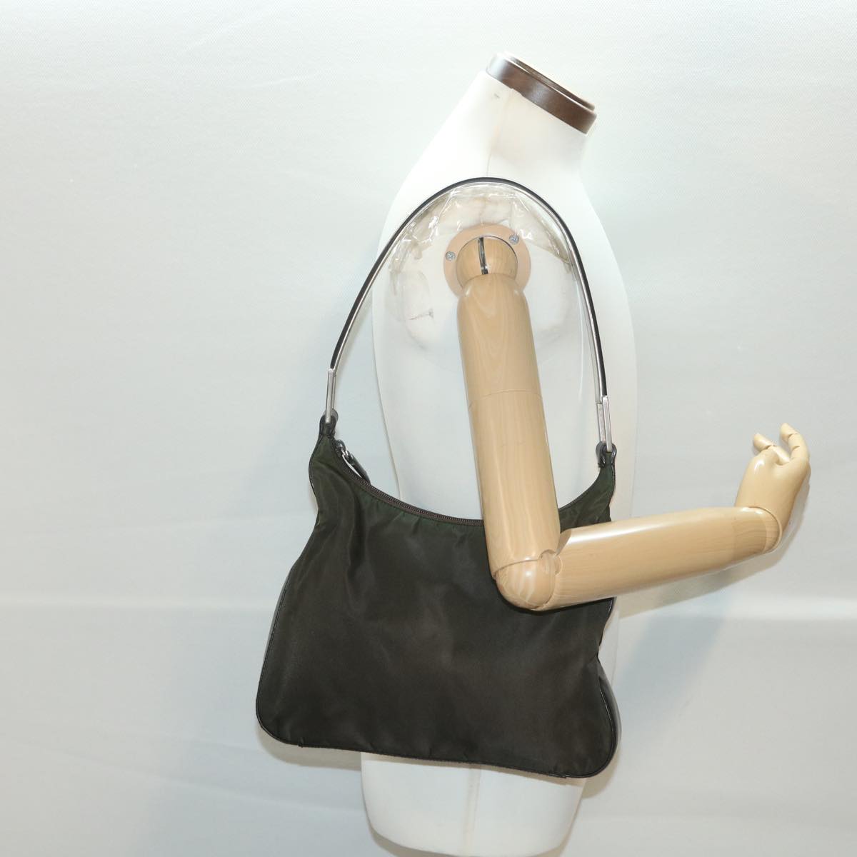 PRADA Shoulder Bag Nylon Khaki Auth hk630