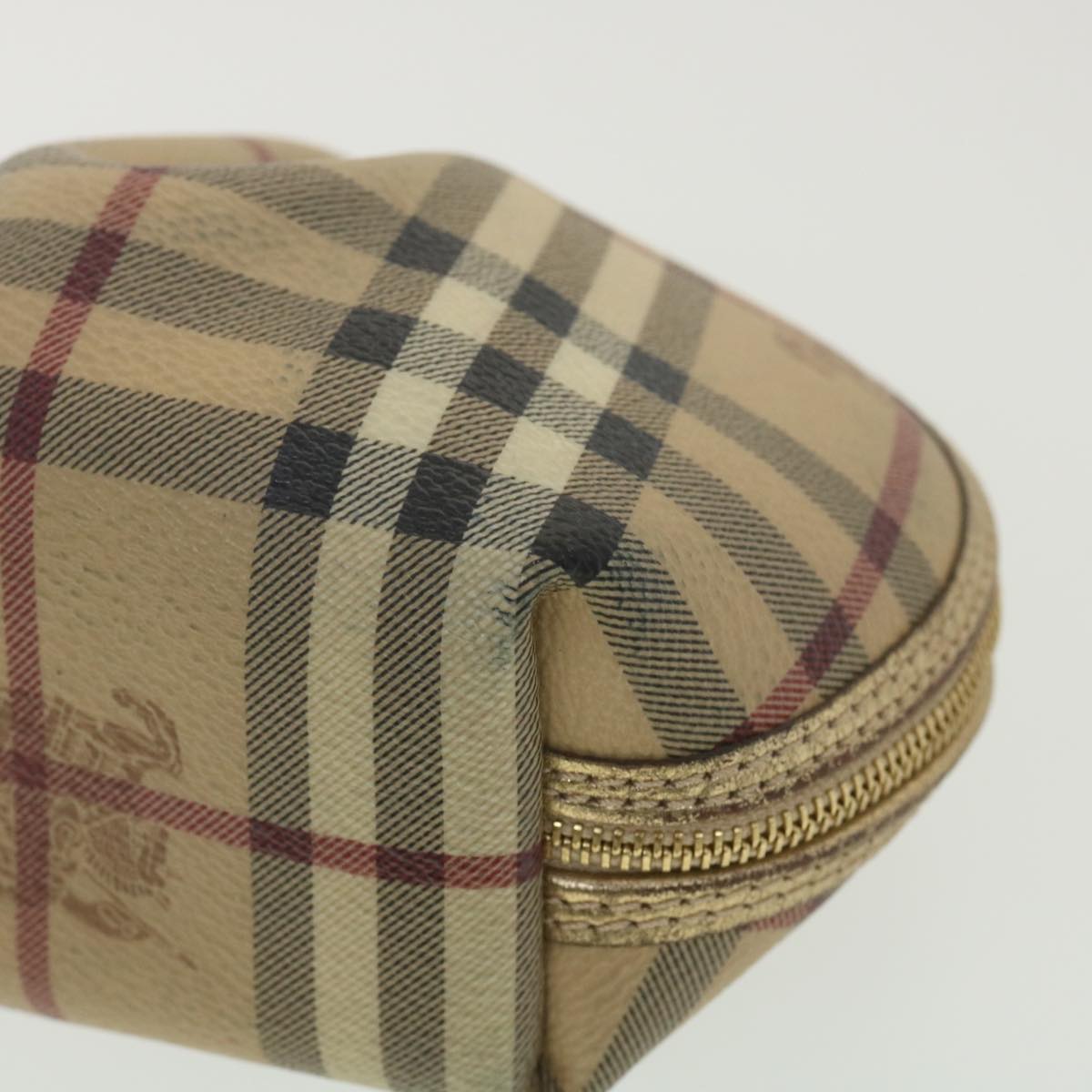 BURBERRY Nova Check Pouch PVC Leather Beige Auth hk638