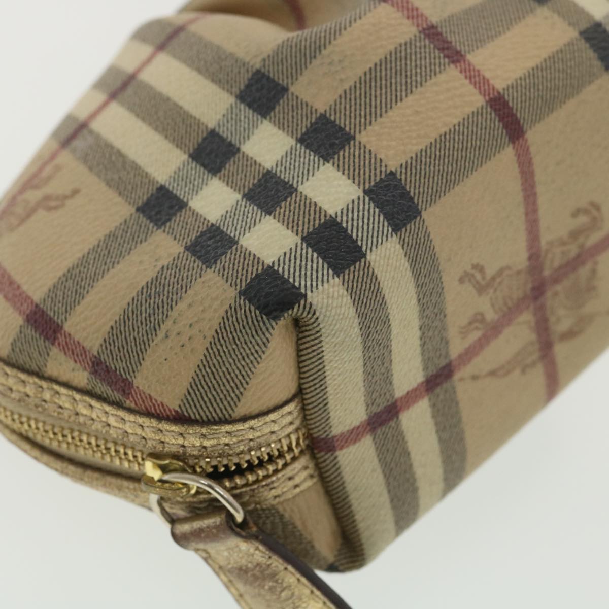 BURBERRY Nova Check Pouch PVC Leather Beige Auth hk638