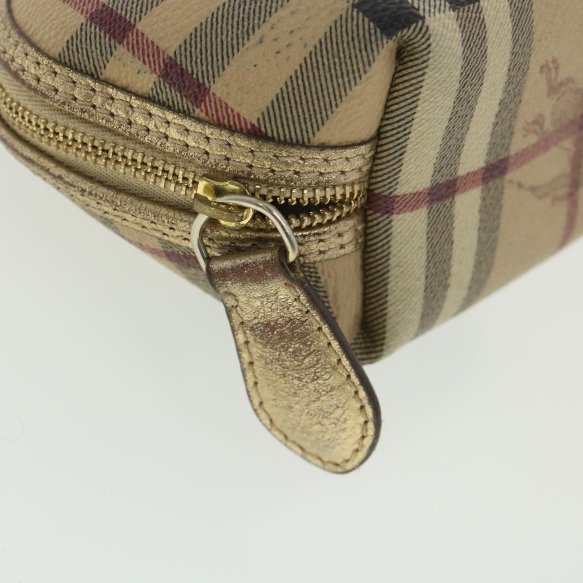 BURBERRY Nova Check Pouch PVC Leather Beige Auth hk638