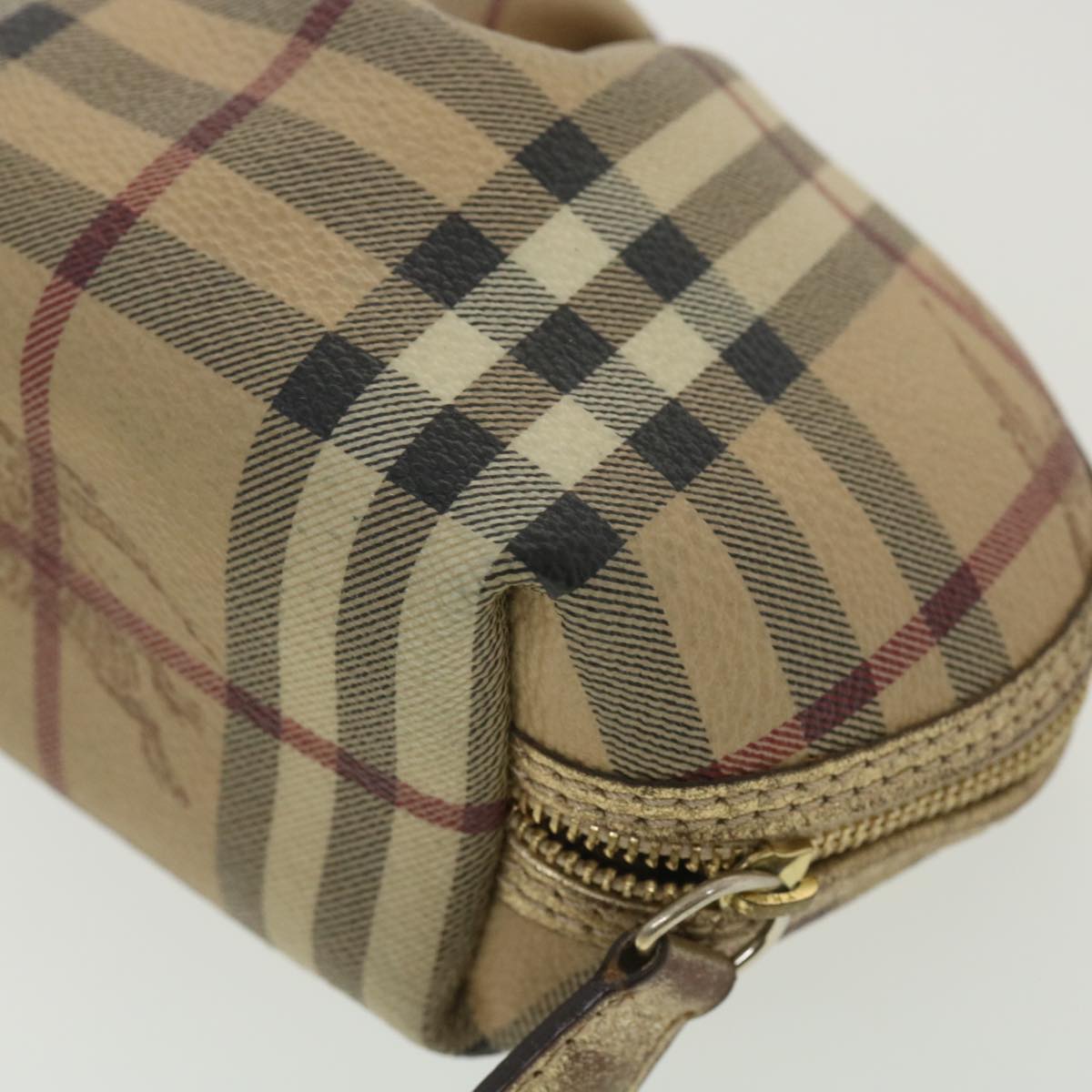 BURBERRY Nova Check Pouch PVC Leather Beige Auth hk638