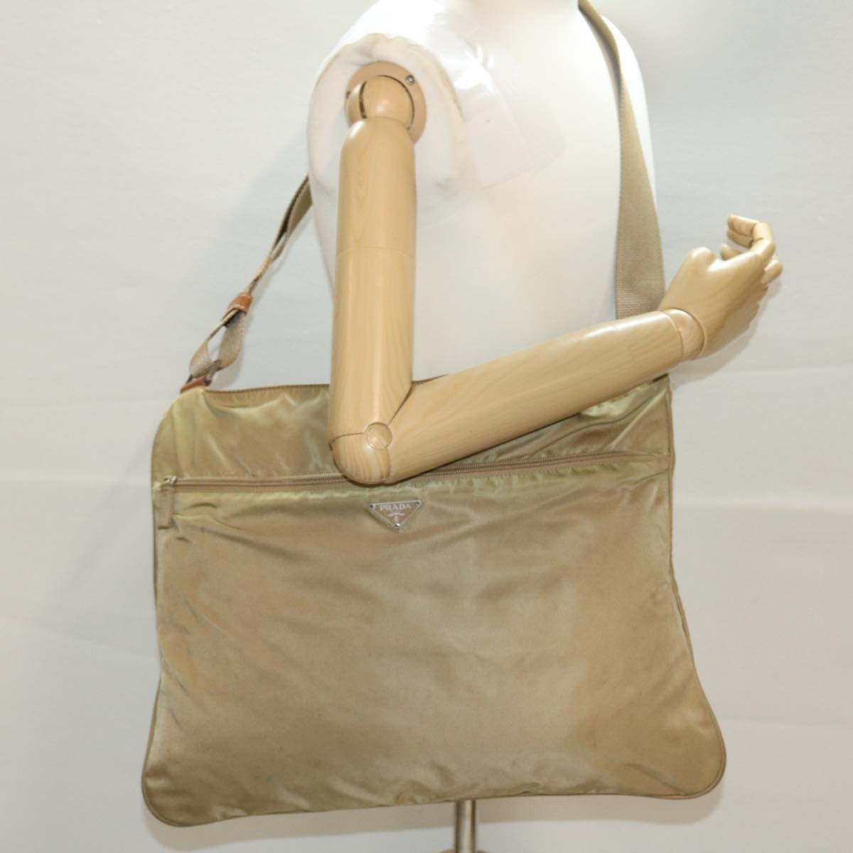 PRADA Shoulder Bag Nylon Beige Auth hk689
