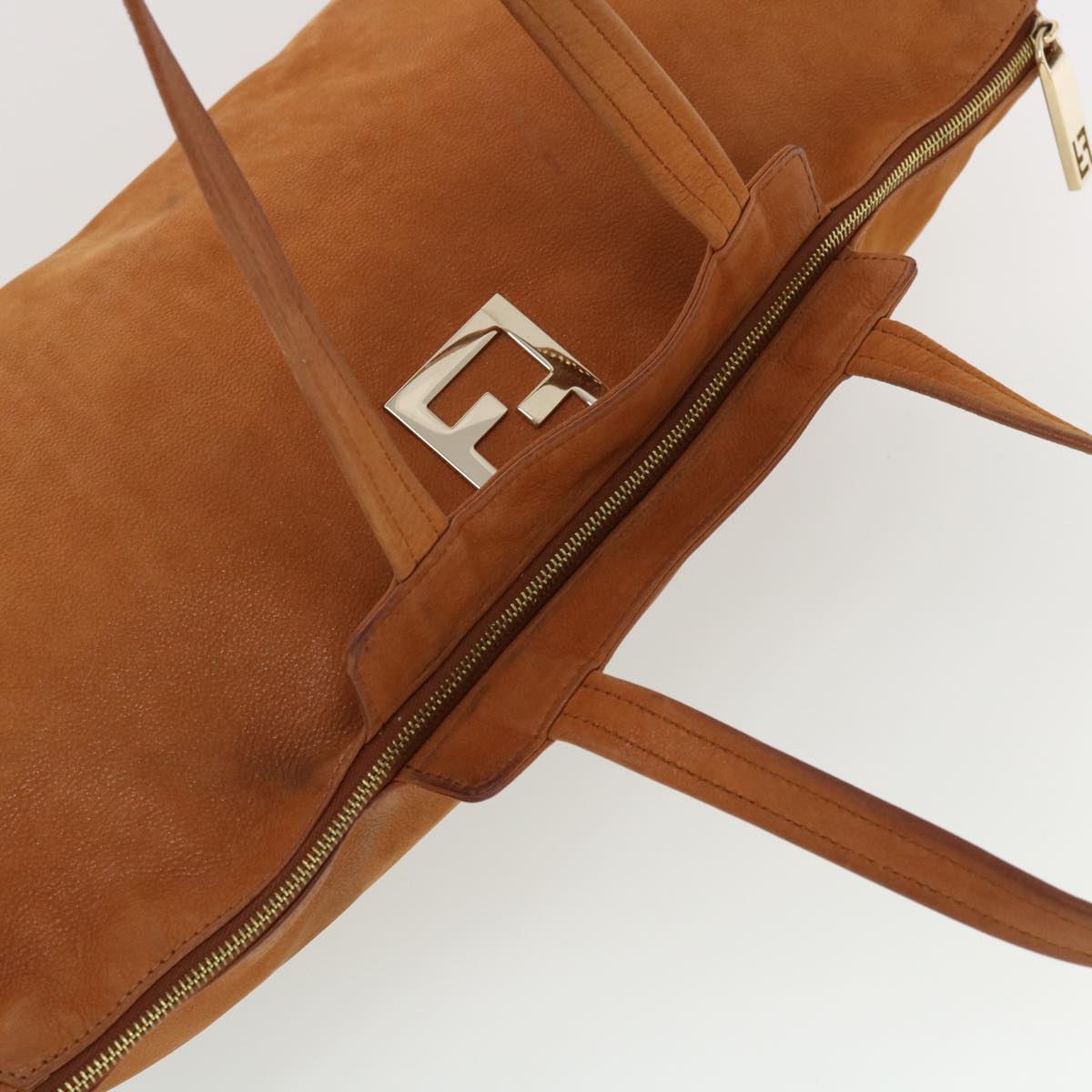 FENDI Tote Bag Leather Brown Auth hk725