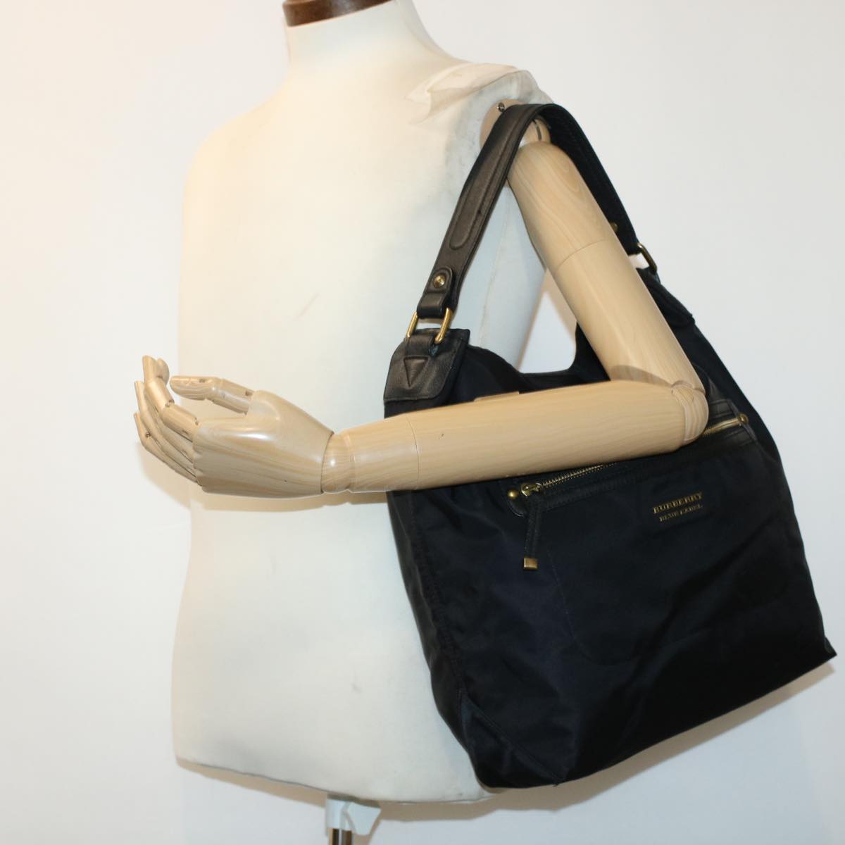 BURBERRY Blue Label Shoulder Bag Nylon Black Auth hk726