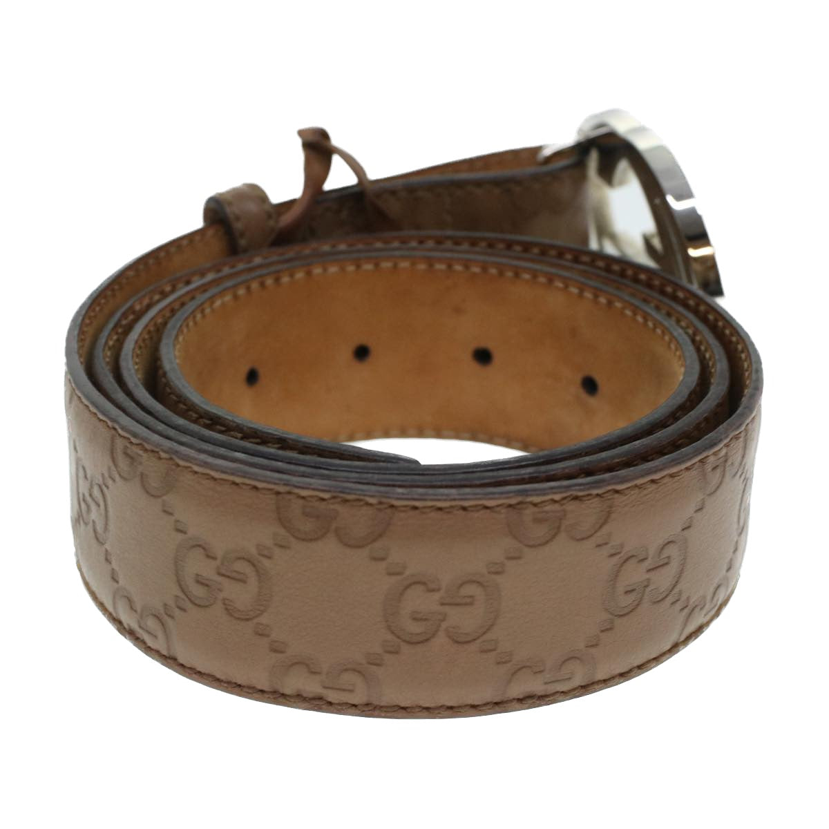 GUCCI GG Canvas Belt Leather 36.2""-43.3"" Brown 114984 Auth hk727 - 0