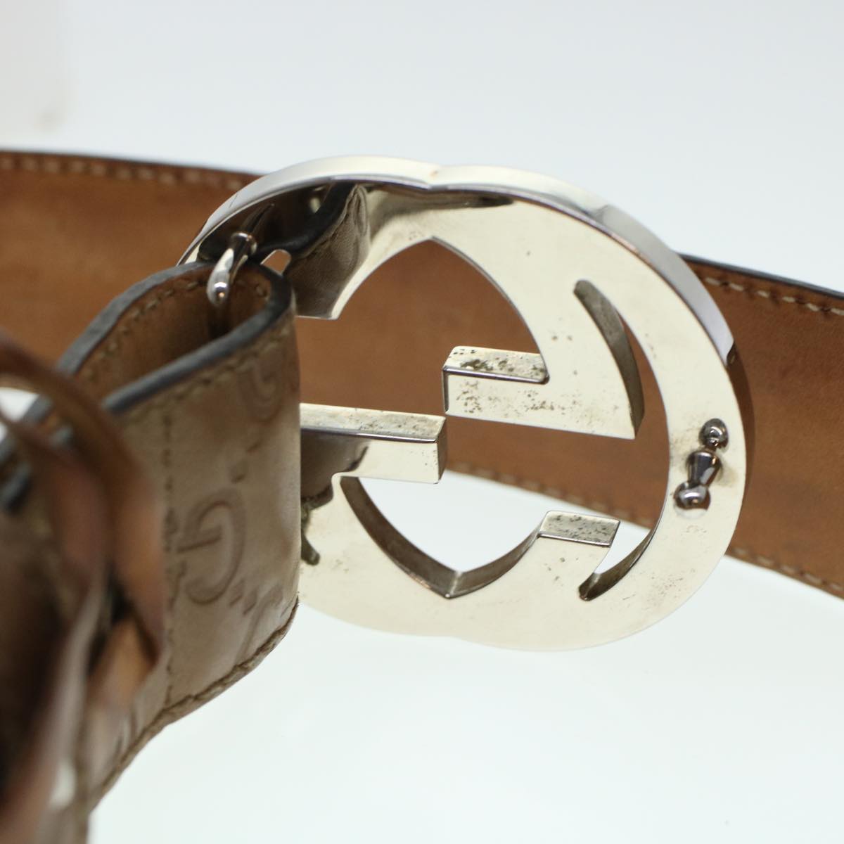 GUCCI GG Canvas Belt Leather 36.2""-43.3"" Brown 114984 Auth hk727
