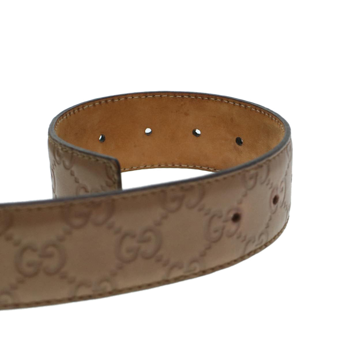 GUCCI GG Canvas Belt Leather 36.2""-43.3"" Brown 114984 Auth hk727