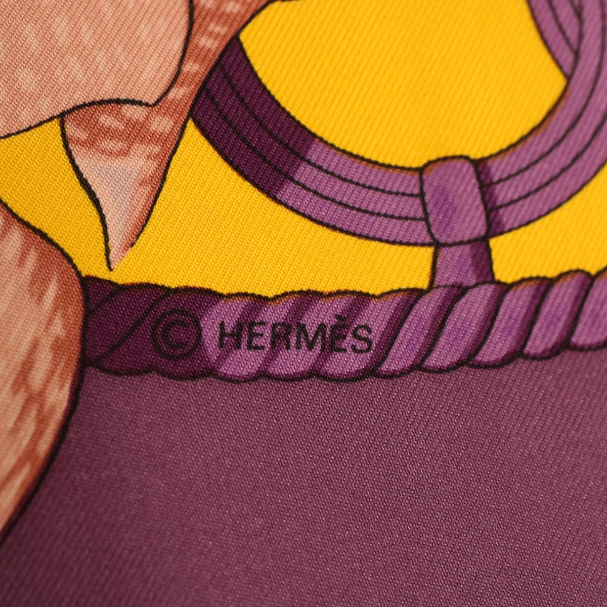 HERMES Carre 90 SOUVENIRS D'ASIE Scarf Silk Purple Yellow Auth hk729
