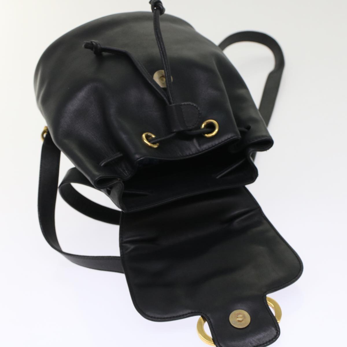 Salvatore Ferragamo Gancini Backpack Leather Black Auth hk771