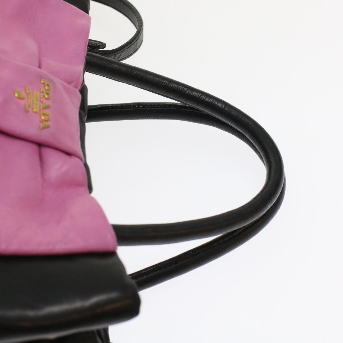 PRADA Ribbon Hand Bag Leather 2way Black Pink Auth hk777