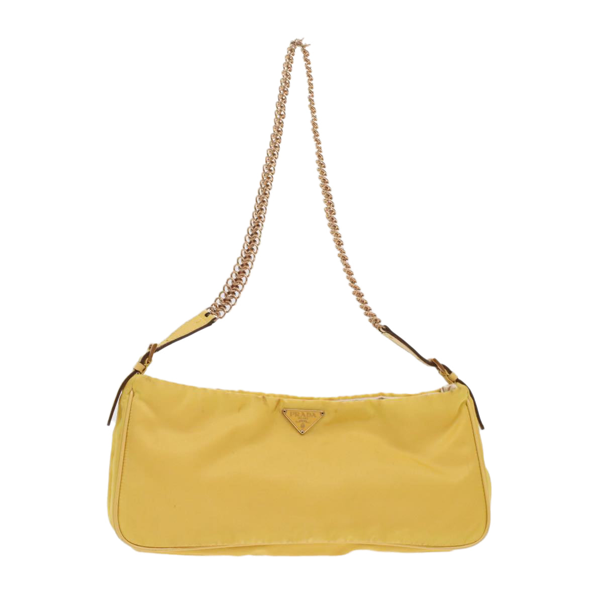 PRADA Chain Shoulder Bag Nylon Yellow Auth hk780