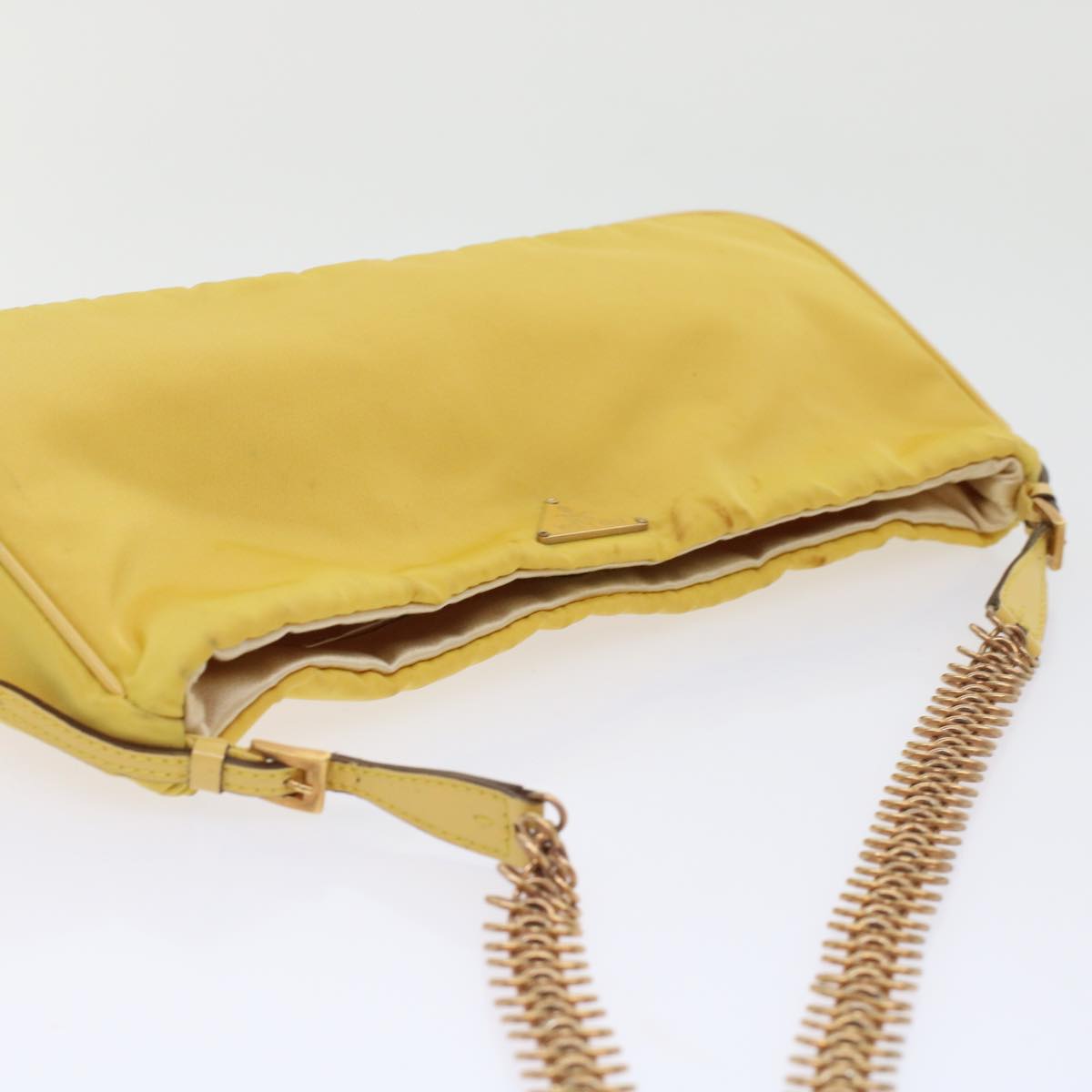 PRADA Chain Shoulder Bag Nylon Yellow Auth hk780