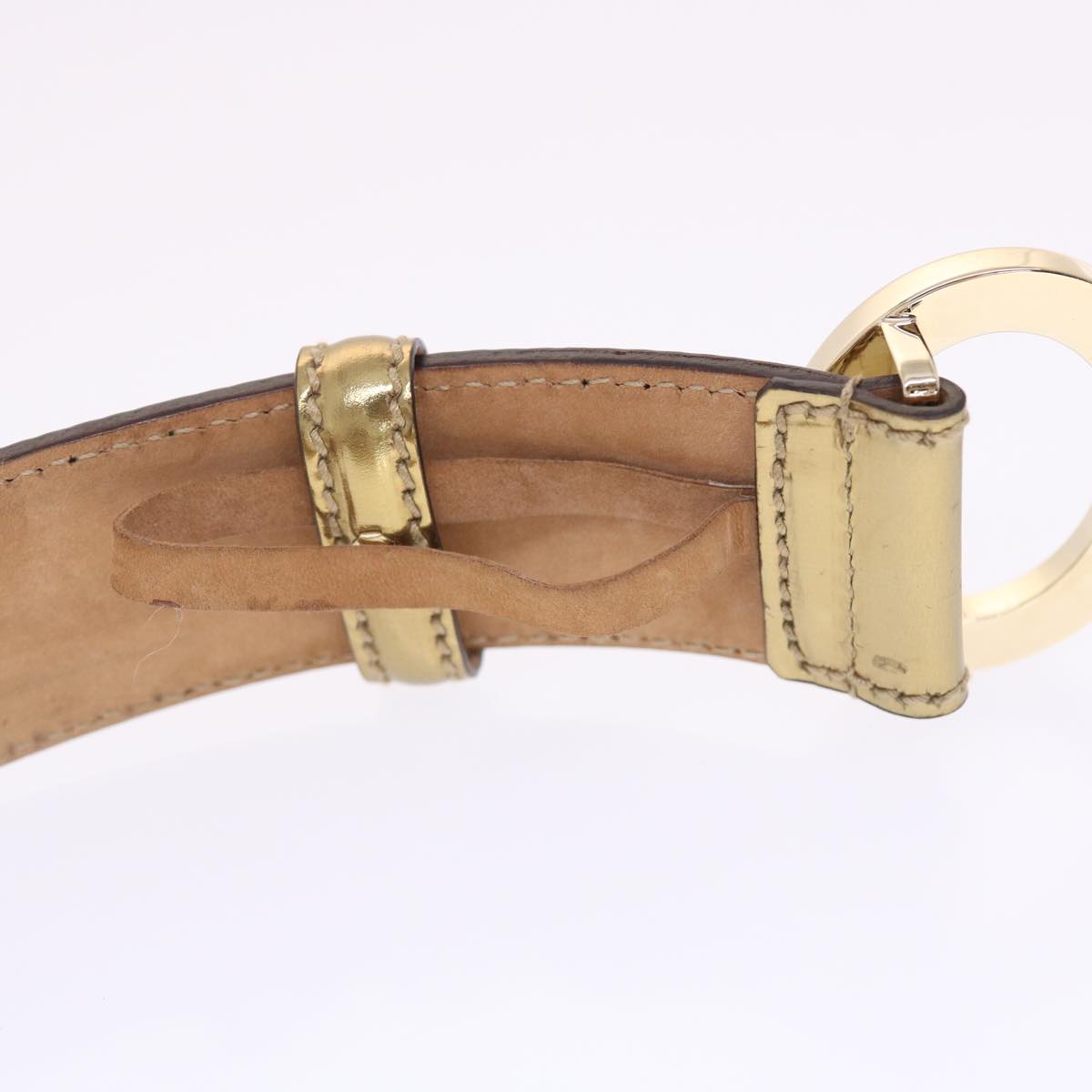 GUCCI Belt Leather 29.9""-33.1"" Gold Tone Auth hk796